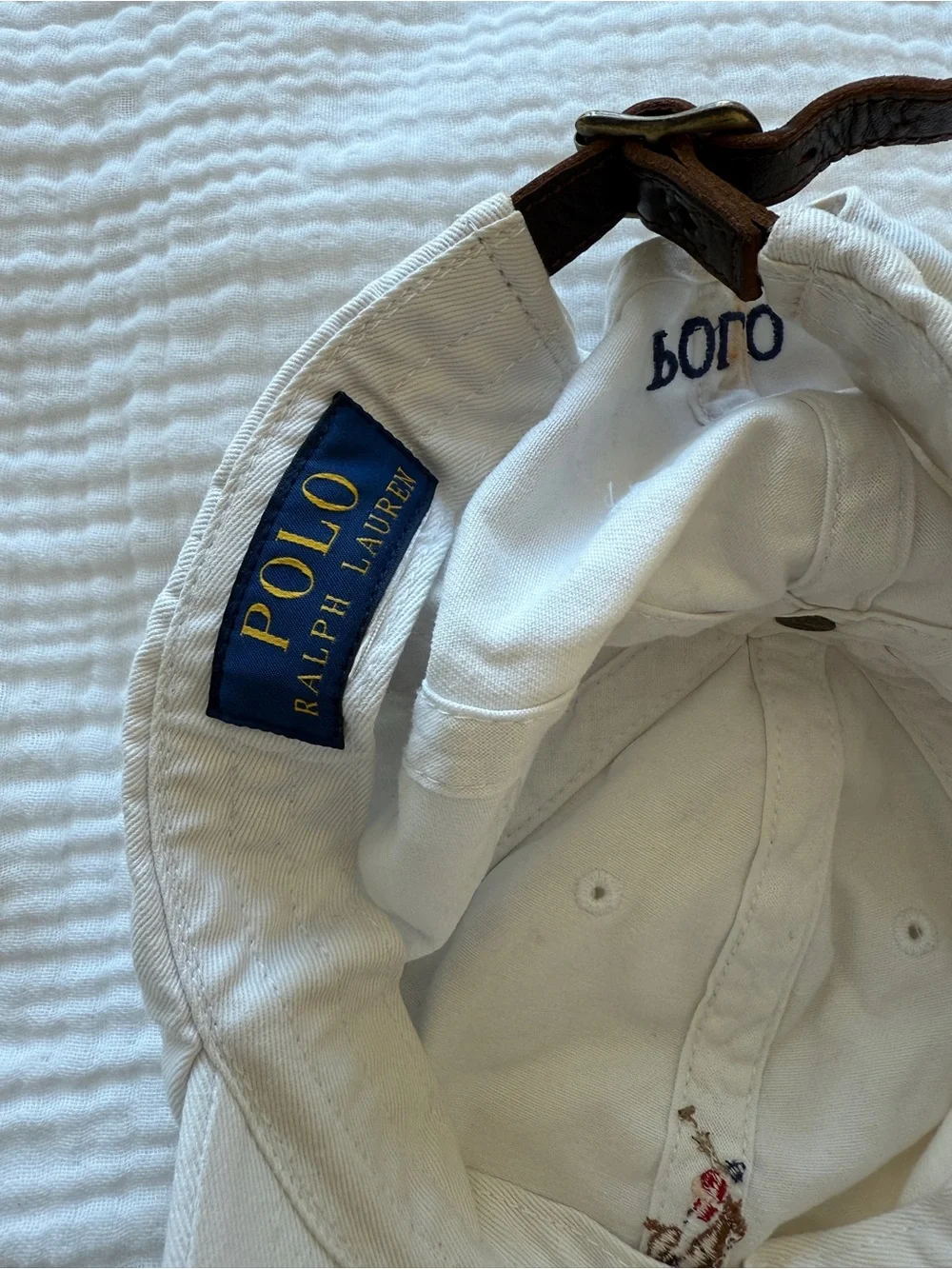 Polo by Ralph Lauren White Cotton Strapback Cap with Navy Label